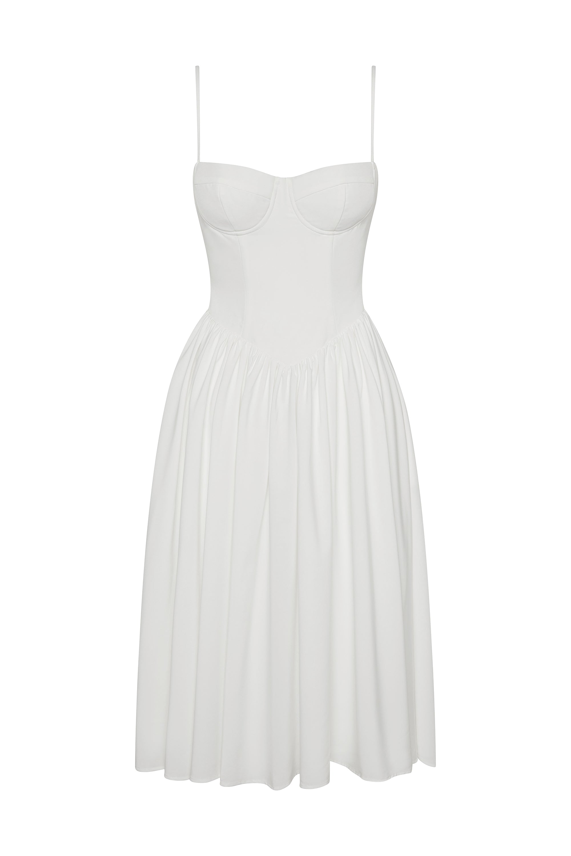 Ballerina Bustier Midi Dress in White, front view.