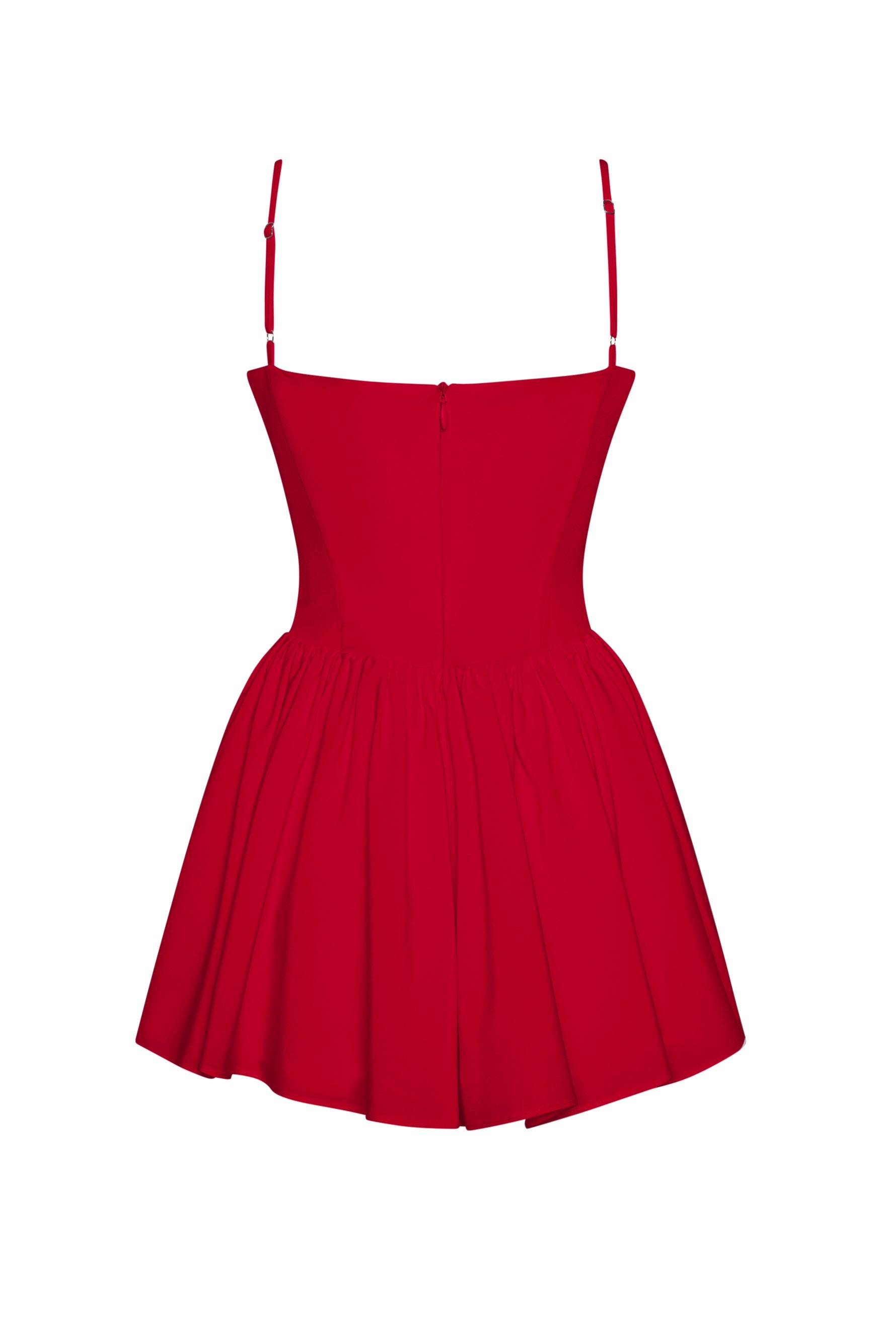 Bellini Bustier Mini Dress in Red, back view.