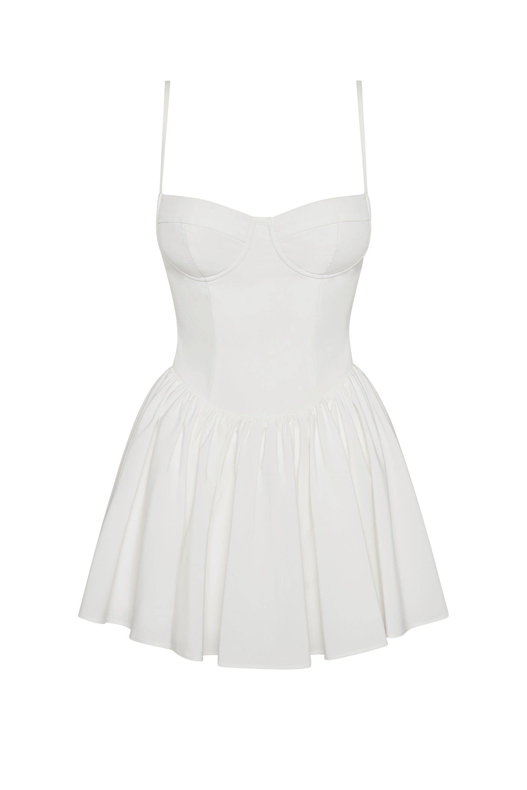Bellini Bustier Mini Dress in White, front view.