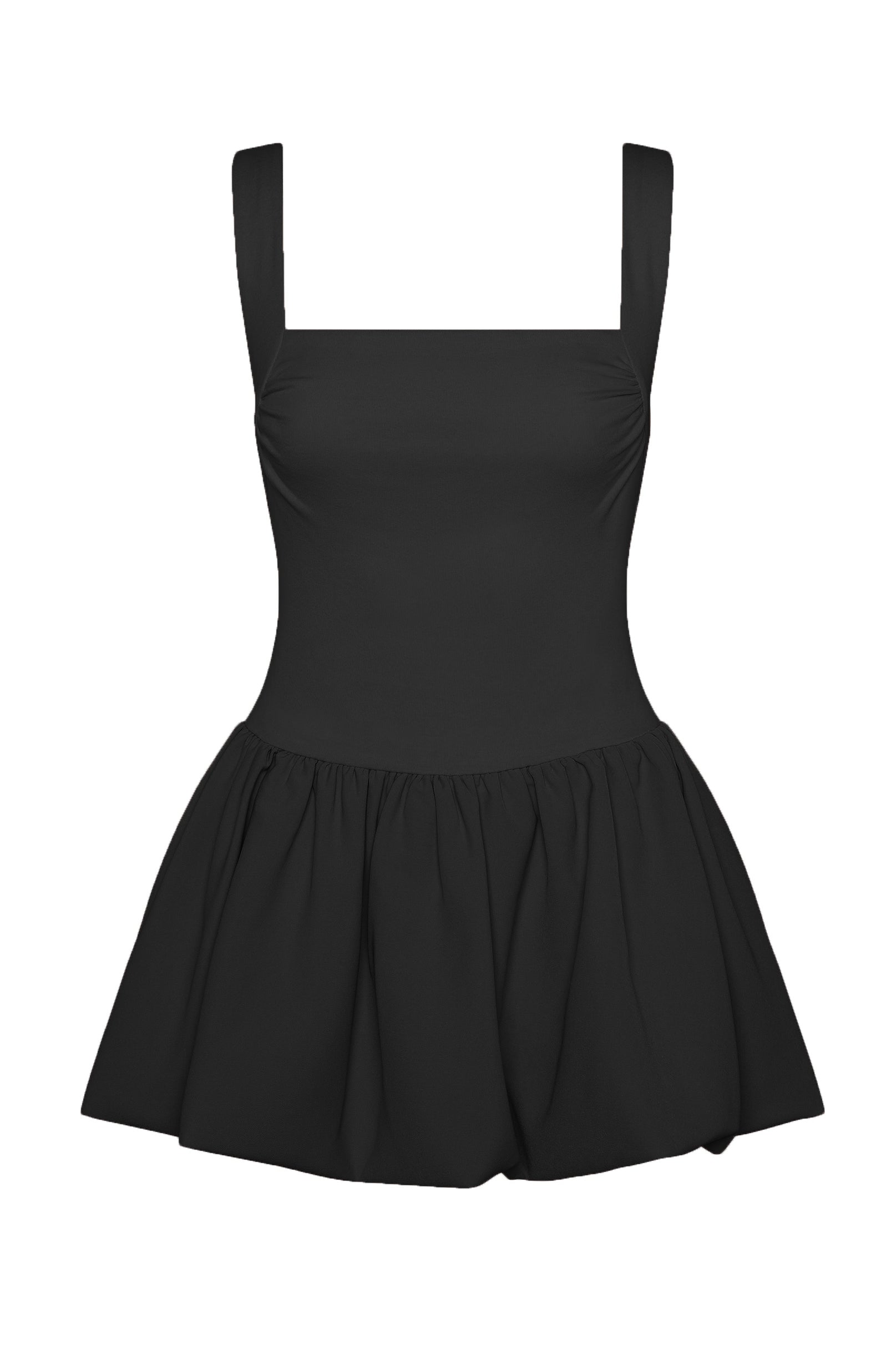 Bisou Bubble Knit Mini Dress in Black, front view.