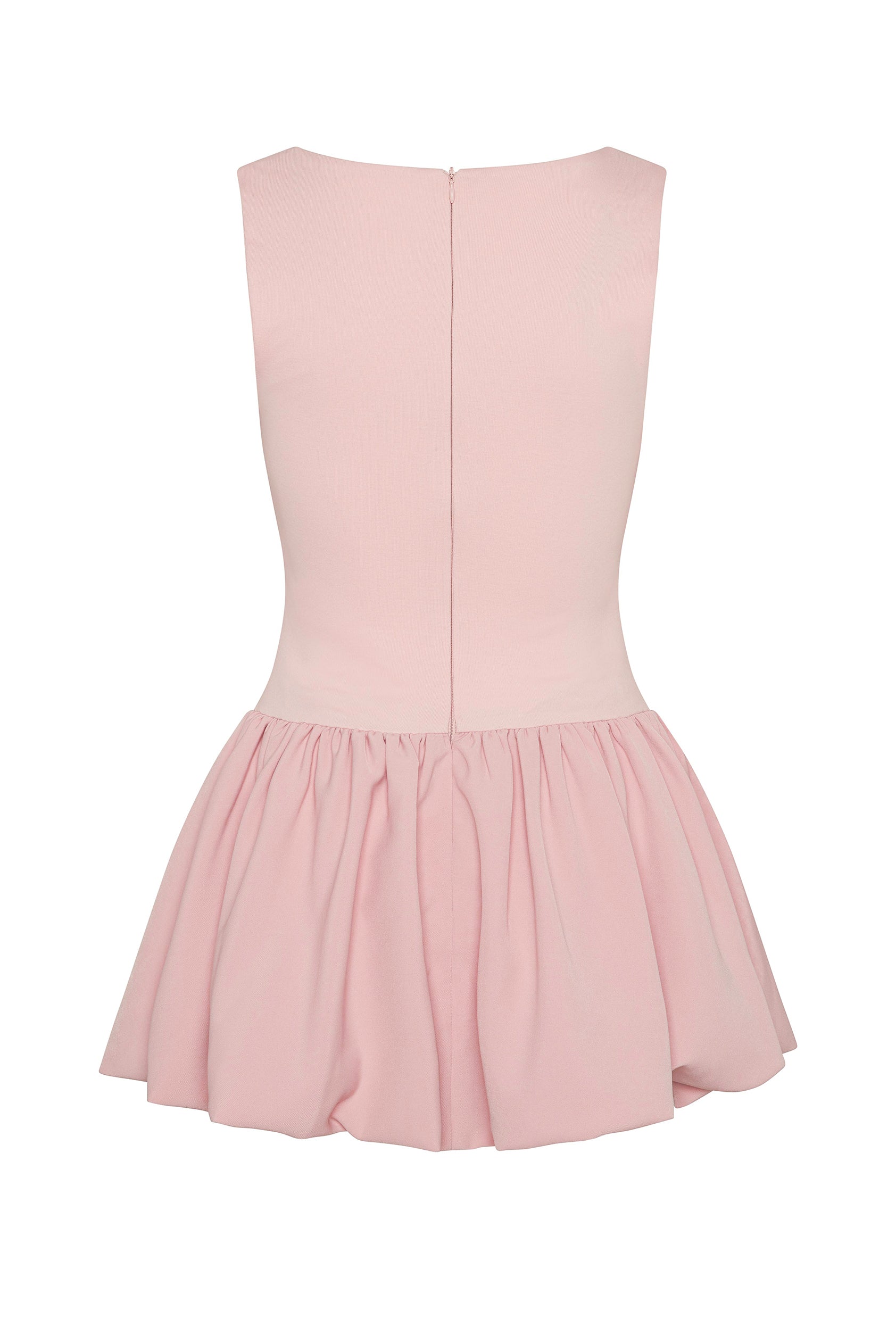 LEAU Bisou Bubble Knit Mini Dress in Pink, back view.