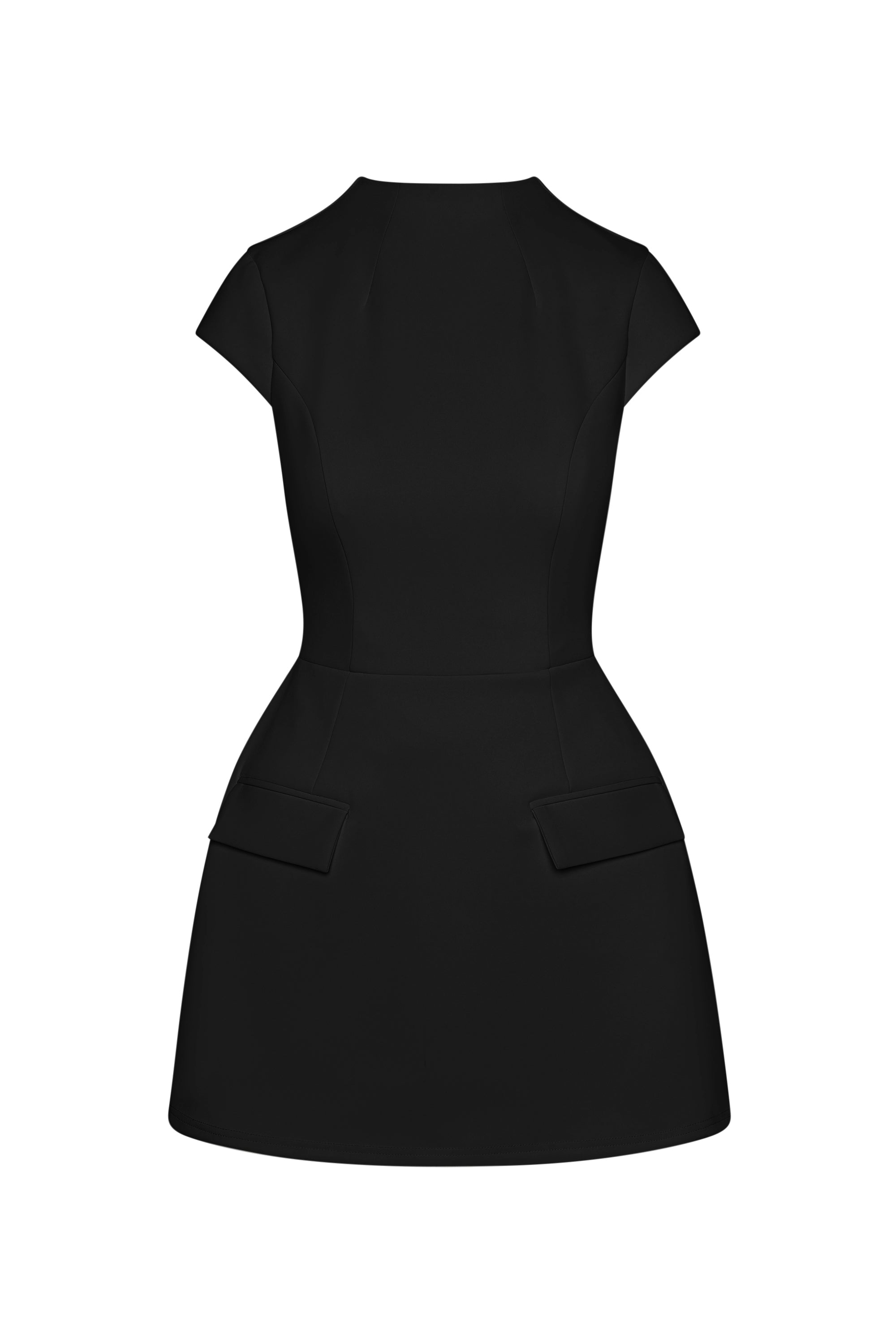 Cote Cap Sleeve Pocket Mini Dress in Black, front view.