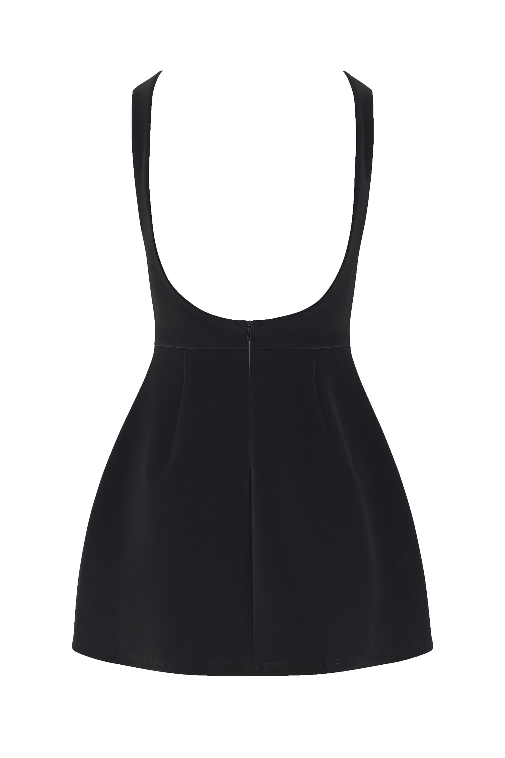 Estelle Sleeveless Bustier Mini Dress in Black, back view.
