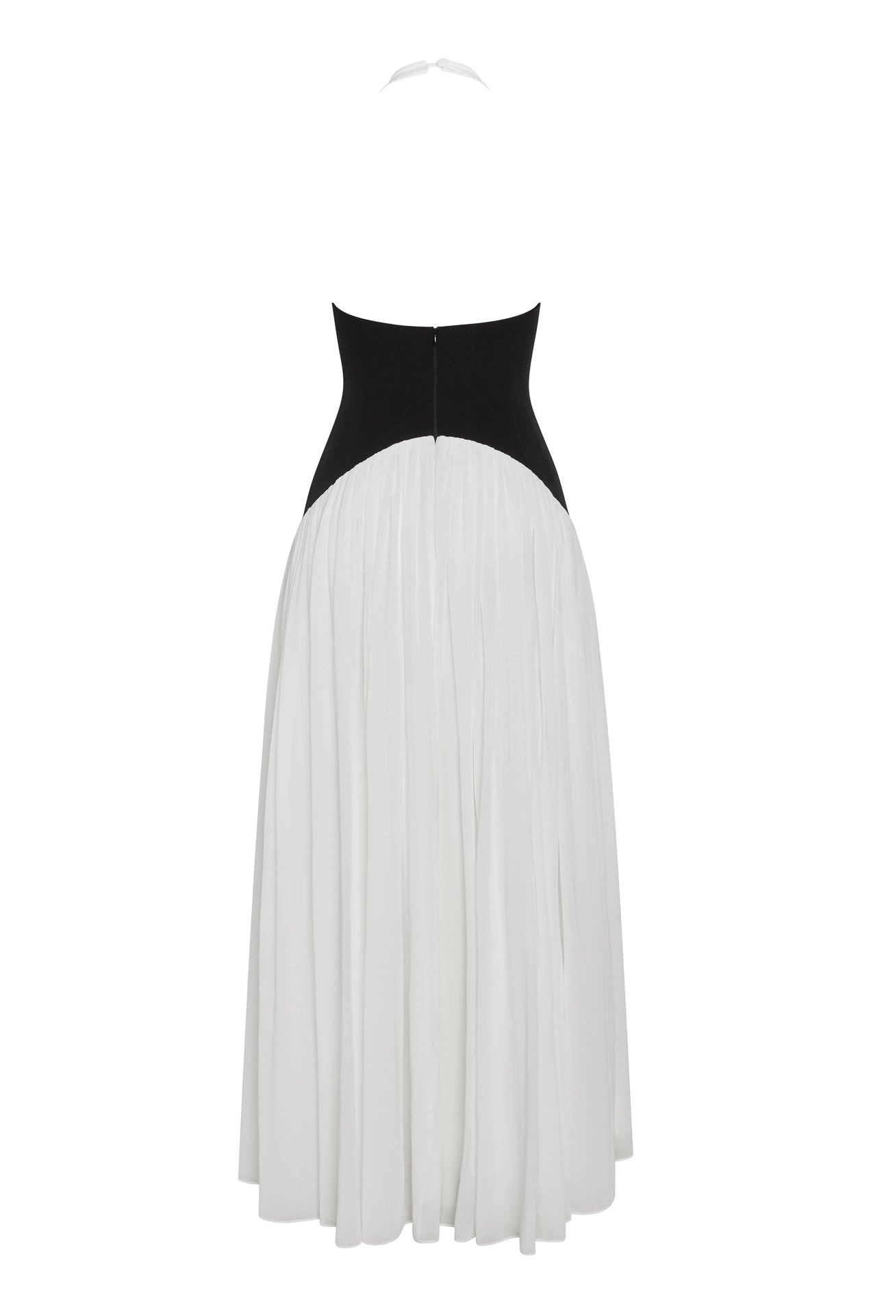 Harlowe Contrast Corset Maxi Dress in White, back view.