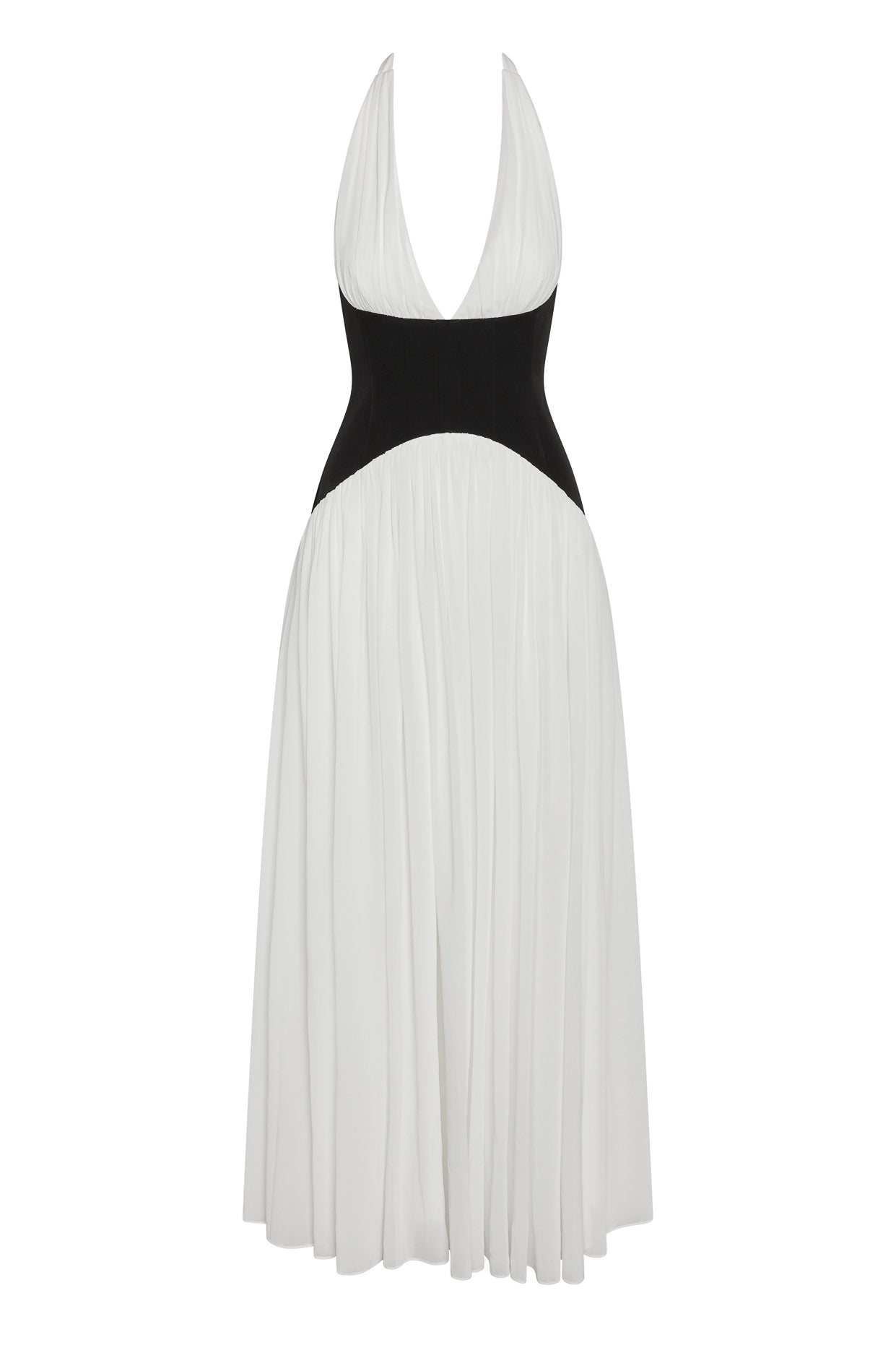 Harlowe Contrast Corset Maxi Dress in White, front view.