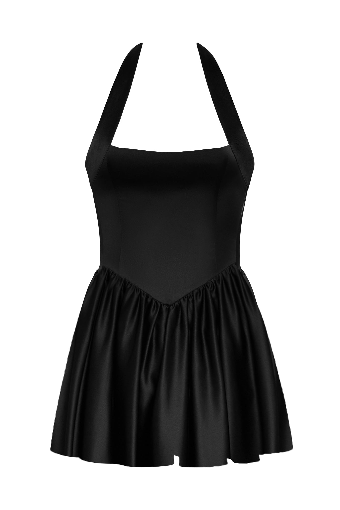 Hyades Halter Corset Mini Dress in Black, front view.