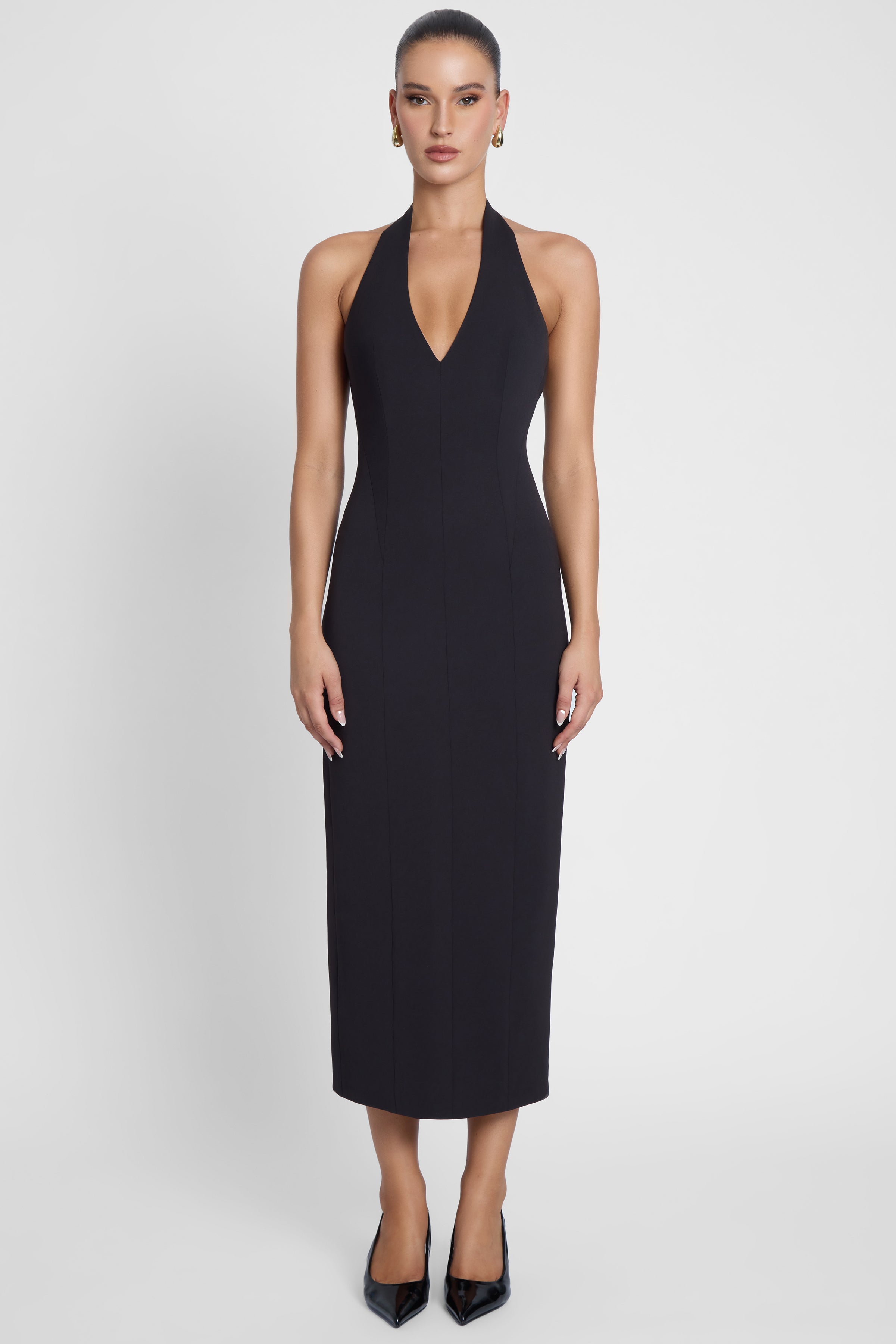 Heiress Halter Midi Dress - Black