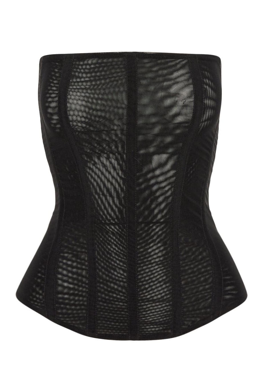 Muse Mesh Corset Top in Black, front view.