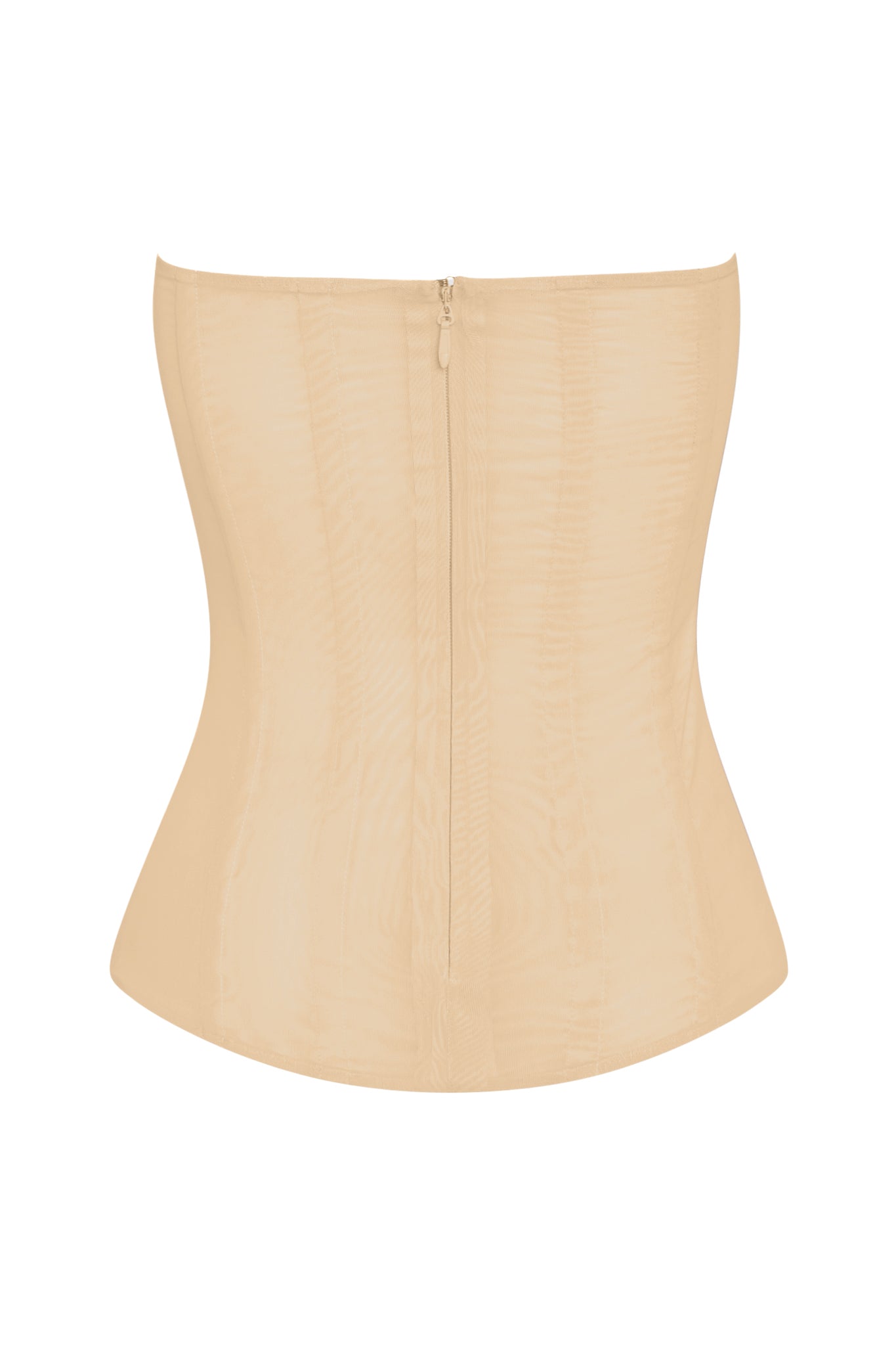 Muse Mesh Corset Top in Tan, back view.