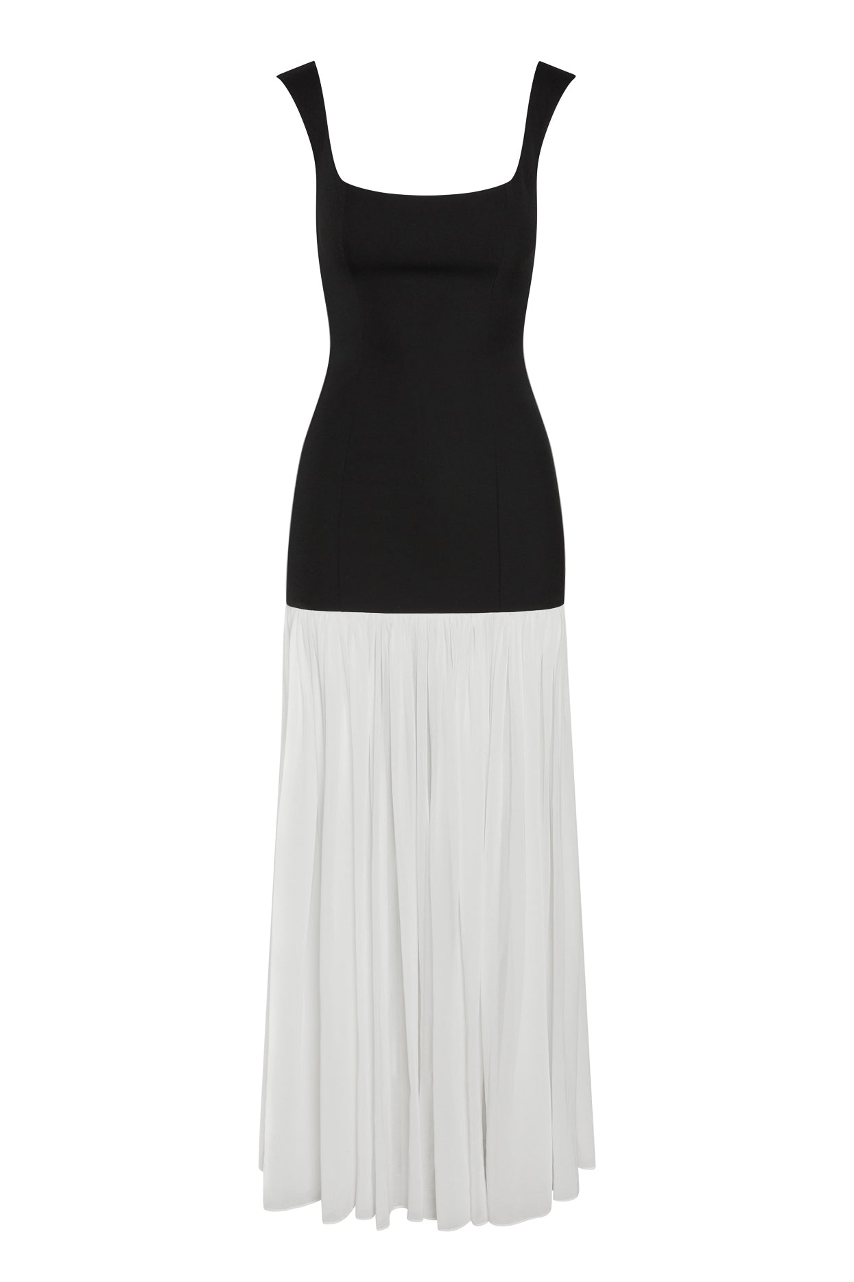 Phantom Contrast Chiffon Maxi Dress in Black/White, front view.
