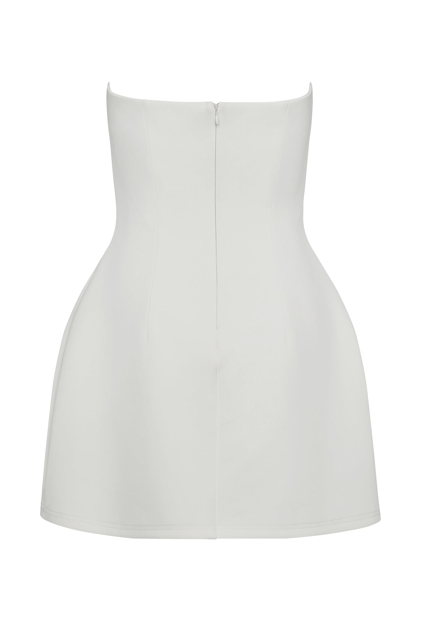 Solene Strapless Pocket Mini Dress in White, back view.