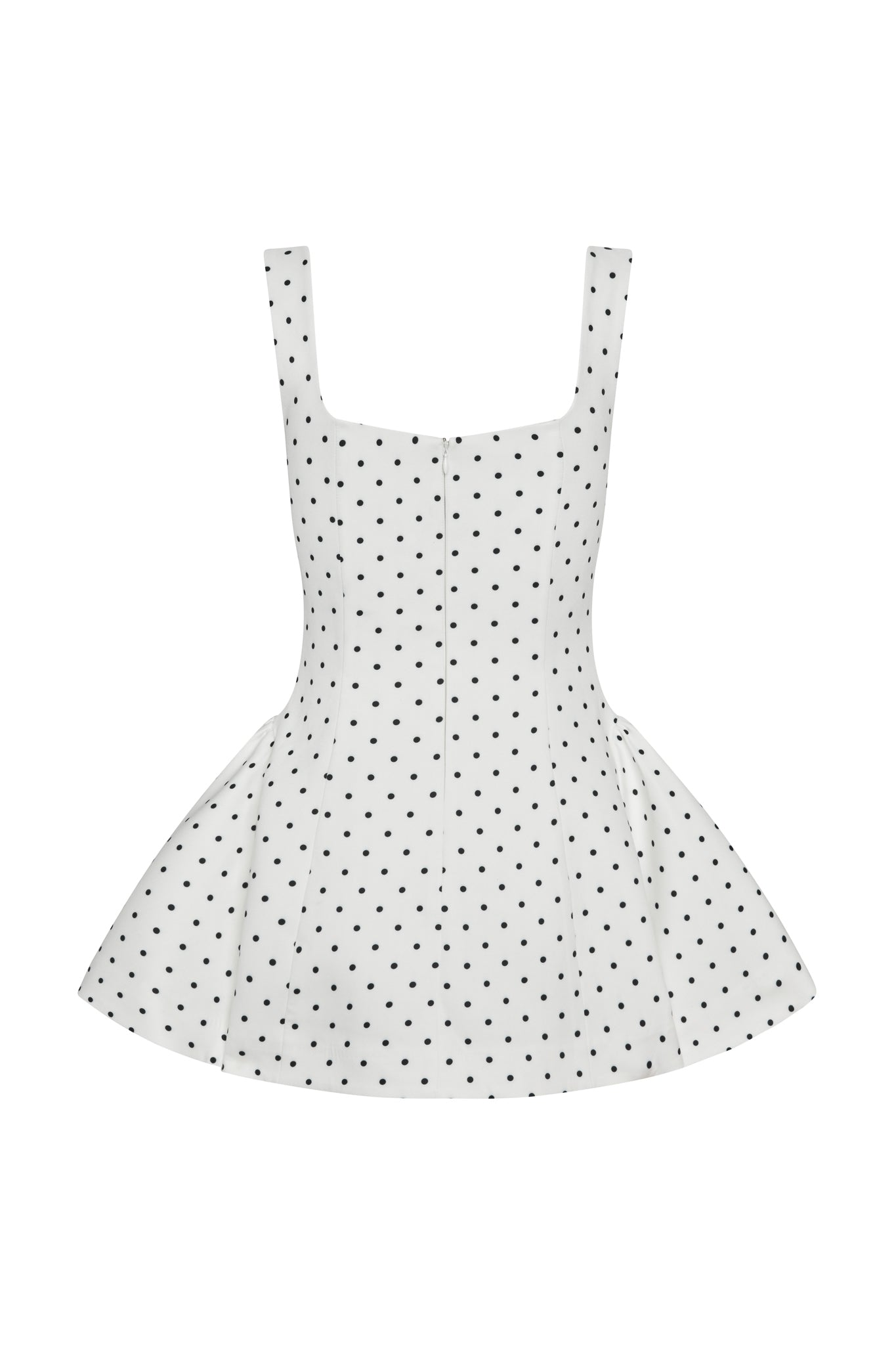 Ysabelle Babydoll Corset Mini Dress in Polka Dot, back view.